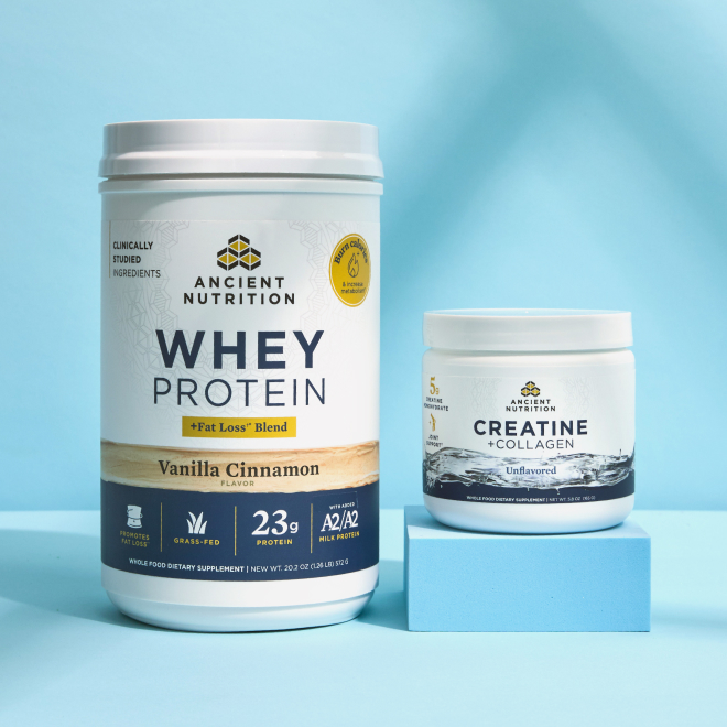 Whey + Fat Loss and Creatine with blue background