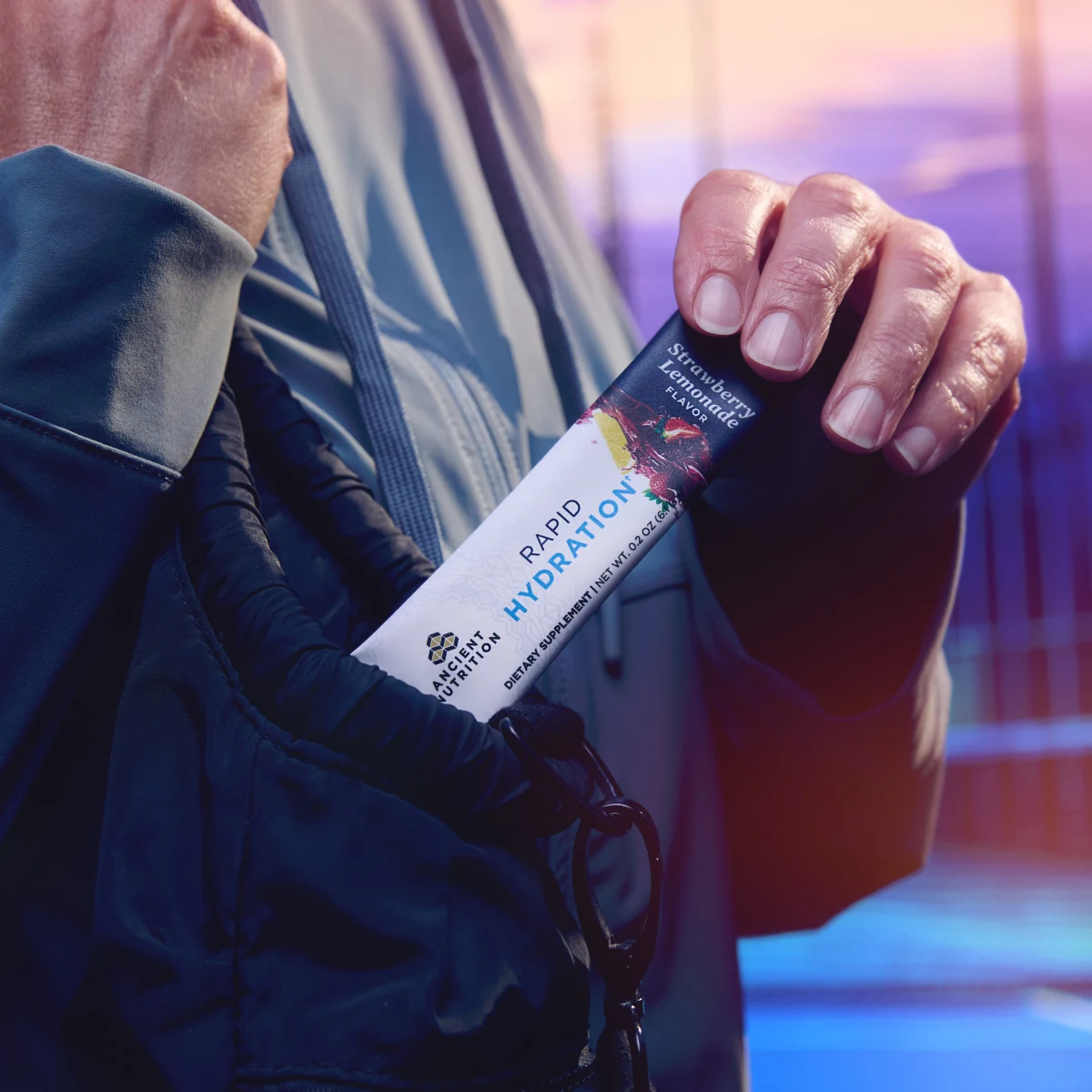 rapid hydration stick pack in a gym bag