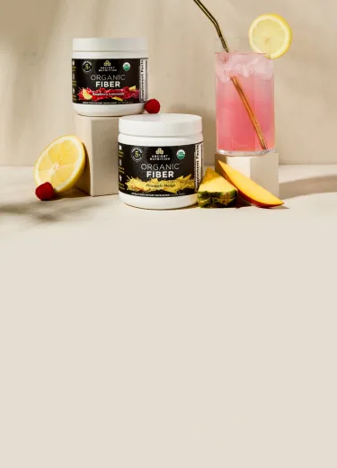 fiber products next to a glass of water