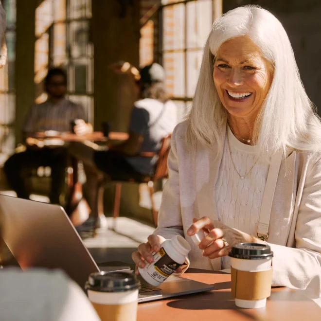 a woman at a cafe 