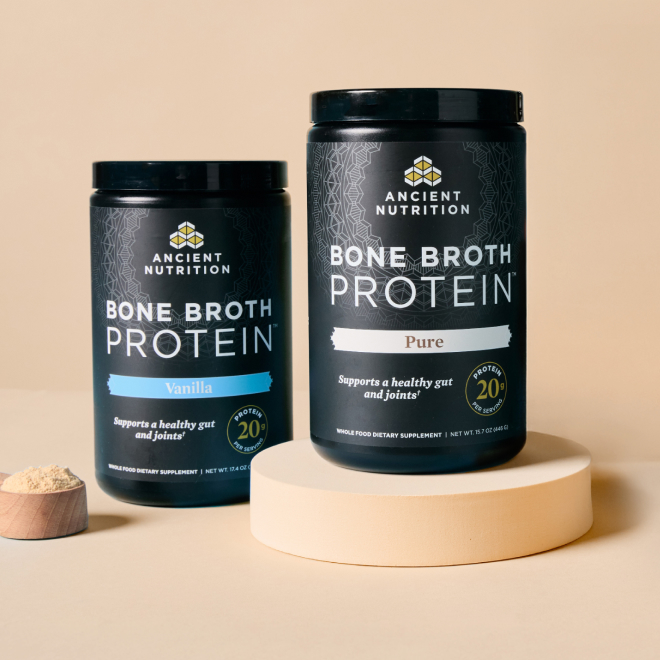bone broth protein with tan background