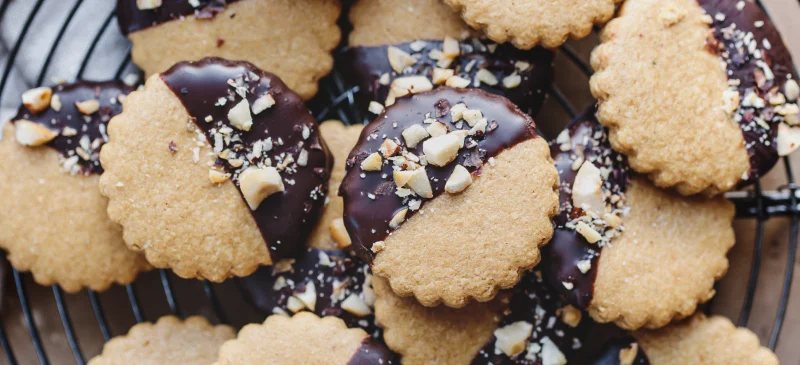 Hazelnut chocolate-dipped Christmas cookies