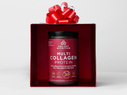 a bottle of multi collagen protein powder in a red box with a red bow