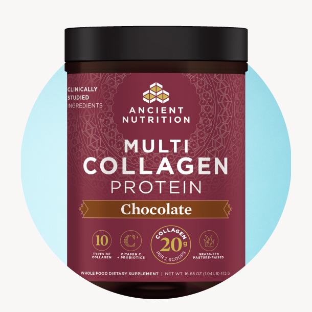 bottle of multi collagen protein chocolate 