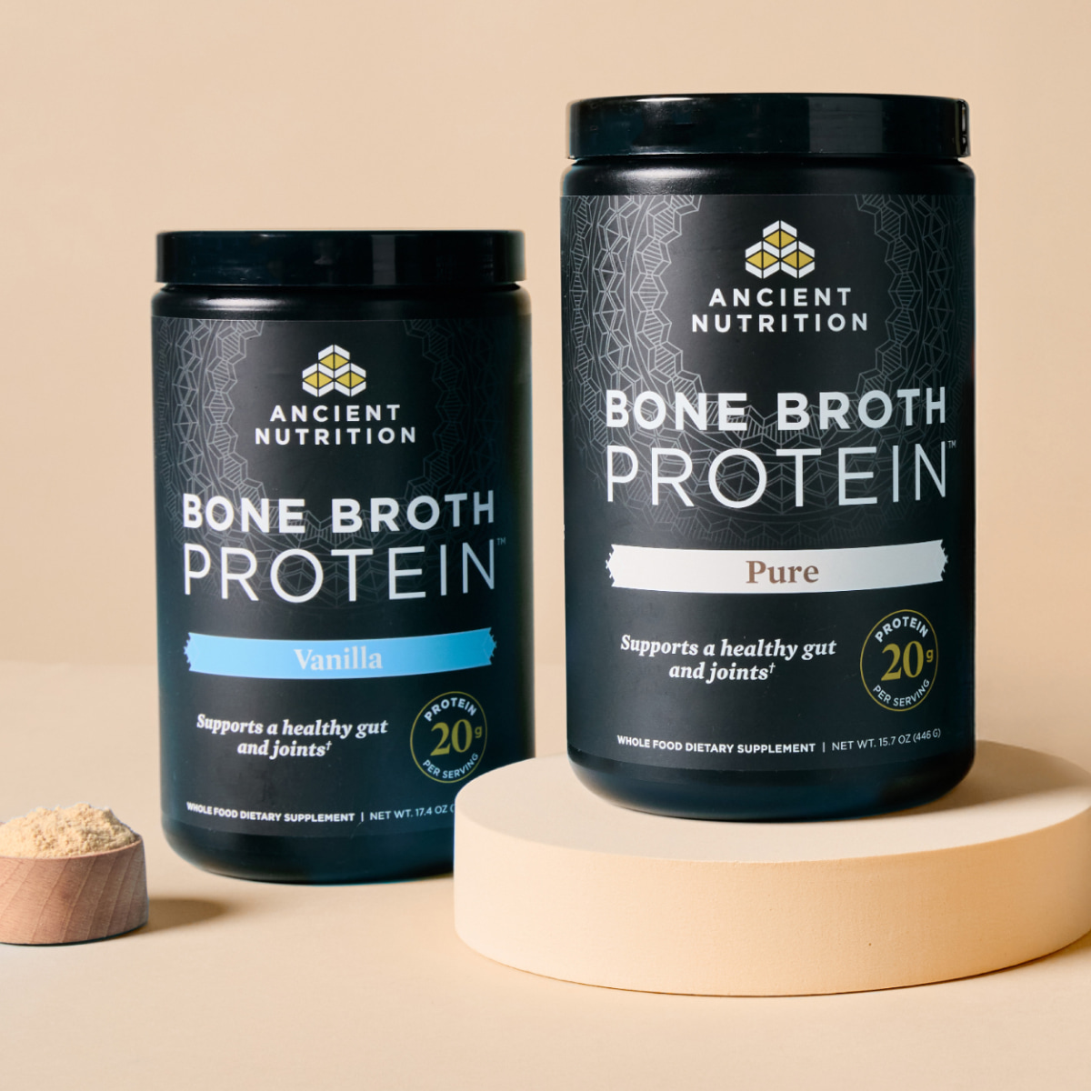bone broth protein with tan background