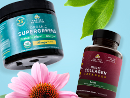 Multi Collagen Advanced Lean and Organic Supergreens with floral background