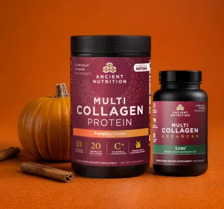 two ancient nutrition items on an orange background 