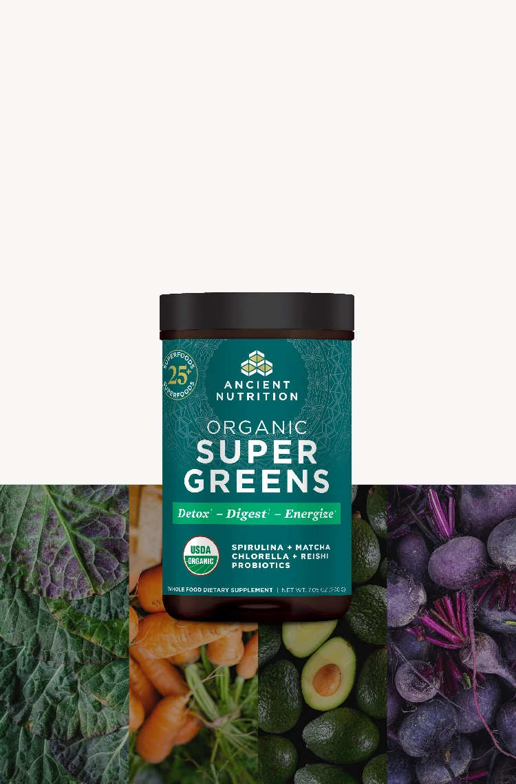 bottle of organic supergreens powder