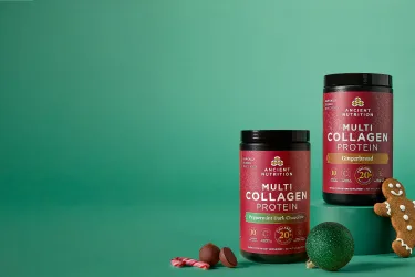 multi collagen protein holiday flavors on a green background