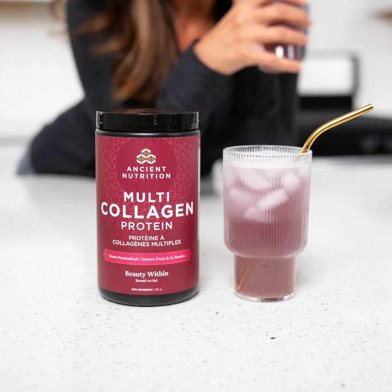 a glass of multi collagen protein beauty within