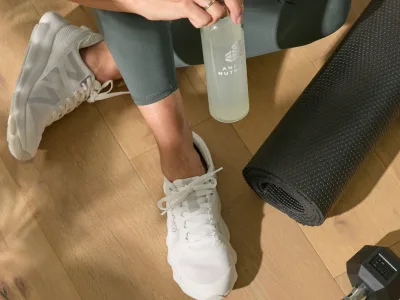 a person next to a foam roller
