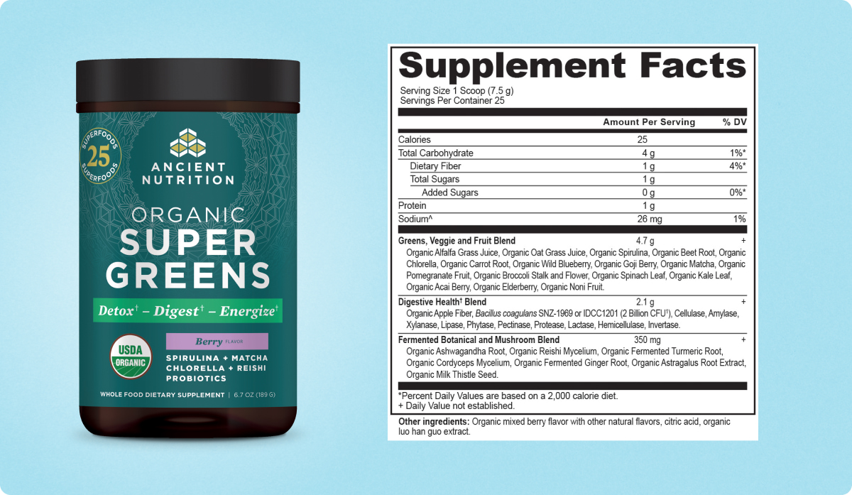 supergreens berry supplement label