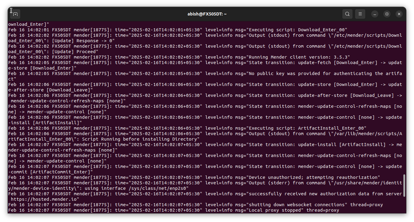 Mender Client Service Log Mender Client Service Log