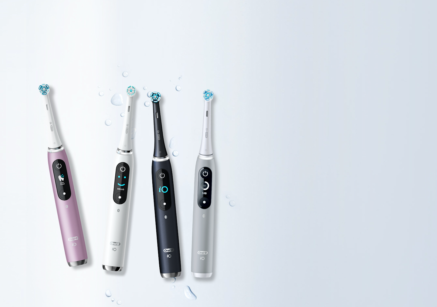 Coleção de escovas Oral-B série iO em Quartzo rosa, Alabastro e Ónix