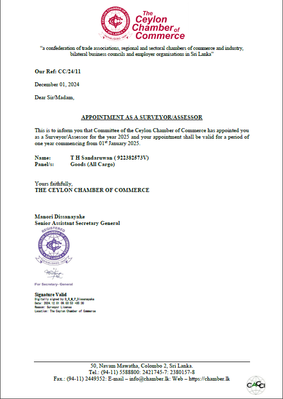 T H Sandaruwan Chamber License