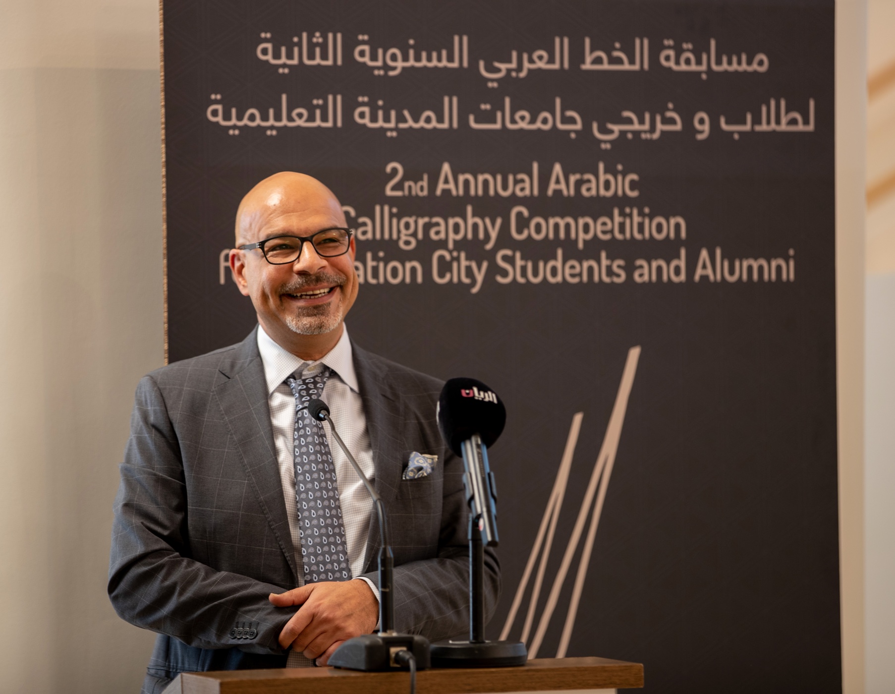 “I feel very connected with the calligraphy of Qur’anic scripture on the building,” says Education City Mosque calligraphy competitor - QF - 01