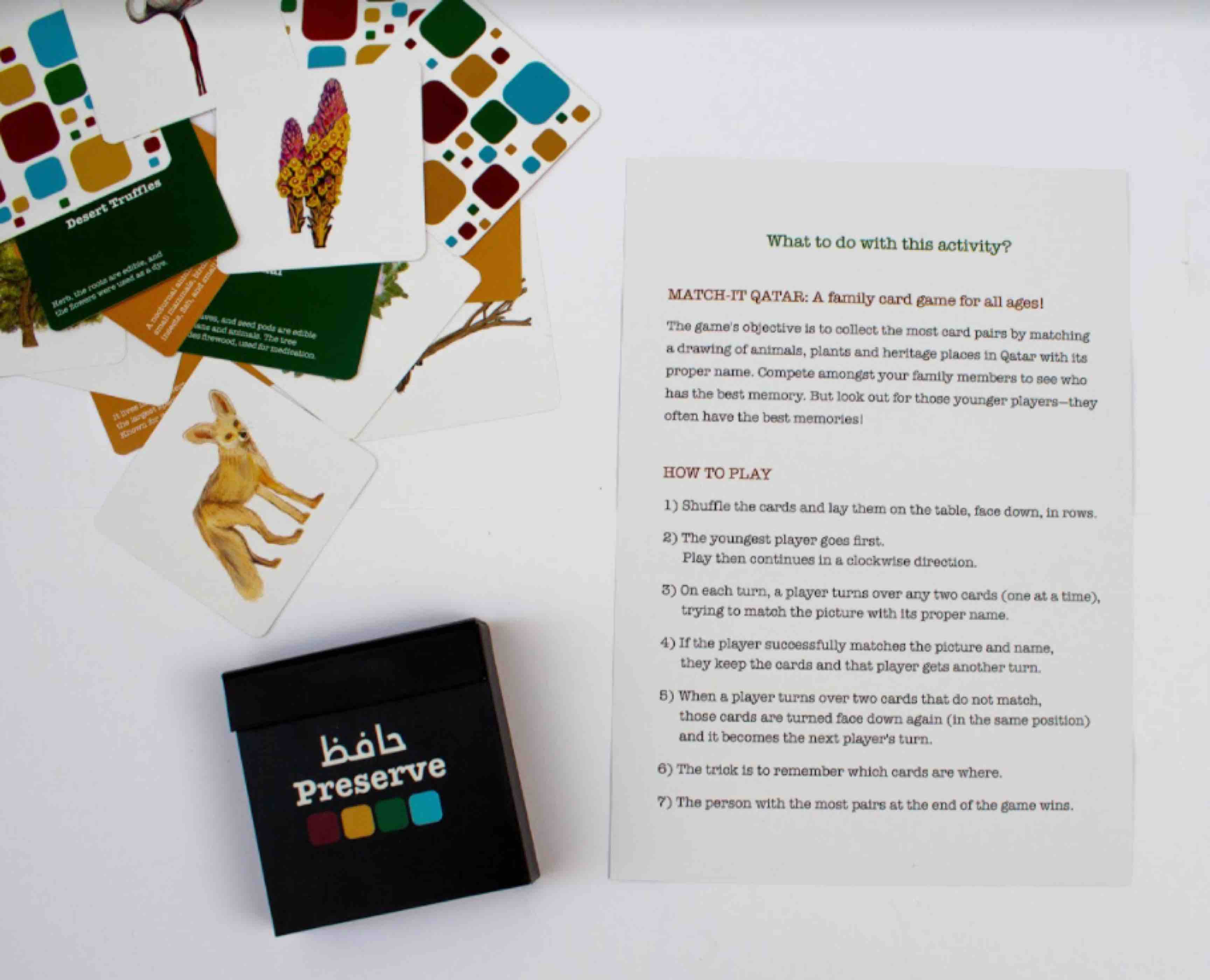 ‘Preserve’ is a card game which match cards of animals, plants, or historical places in Qatar with their correct name to help children discover Qatar’s culture and heritage - QF - 11