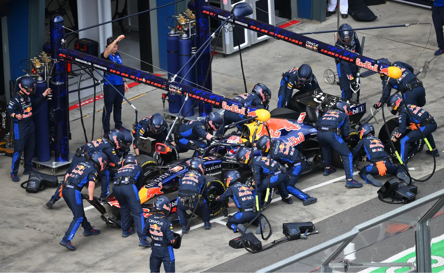 Formula 1 pit stop for the Oracle Red Bull Racing team.