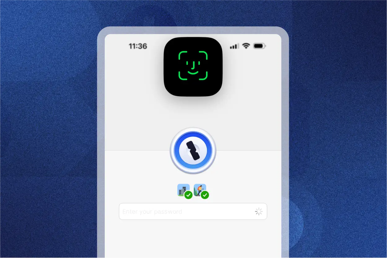 Face ID being used to unlock the 1Password app on an iPhone. 