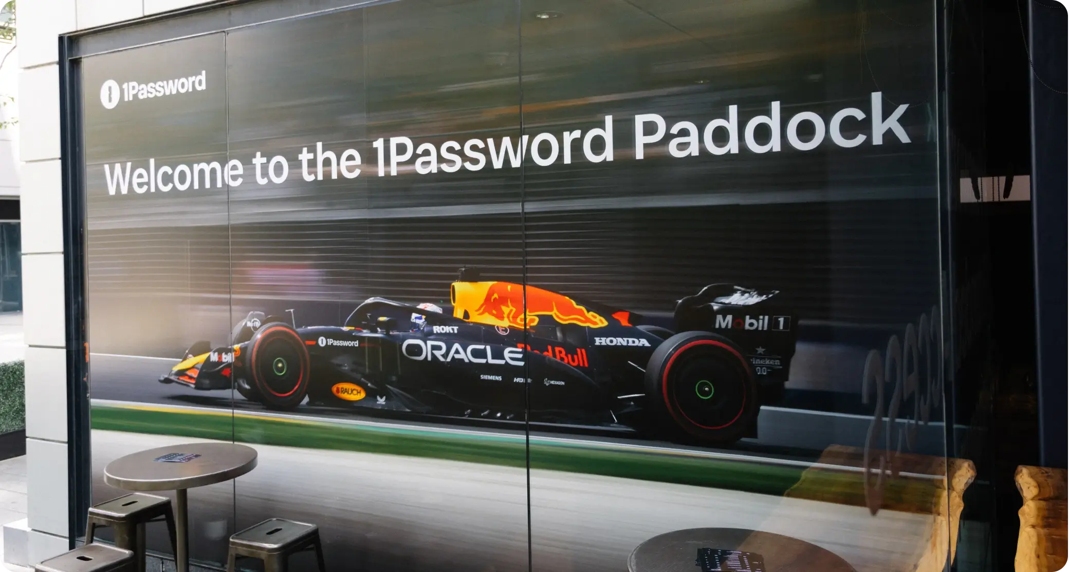 The 1Password Paddock at an F1 race. 