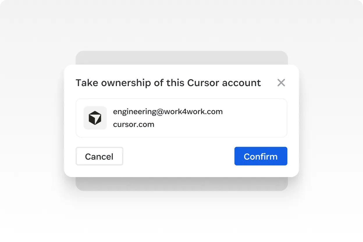 User Interface illustrating 1Password user taking ownership of an account