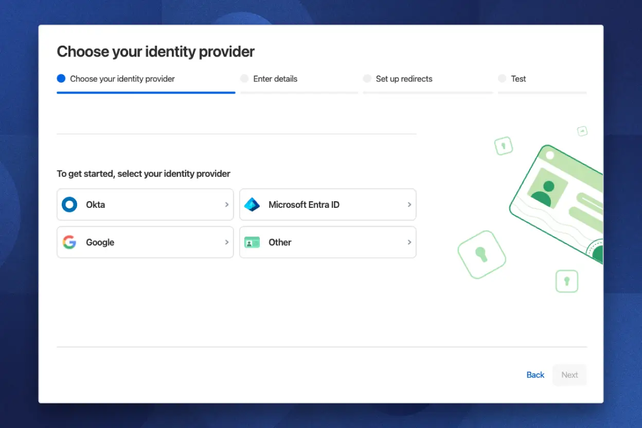 使用 Google Cloud Identity、Microsoft Entra ID 或 Okta 透過 SSO 解鎖 1Password 