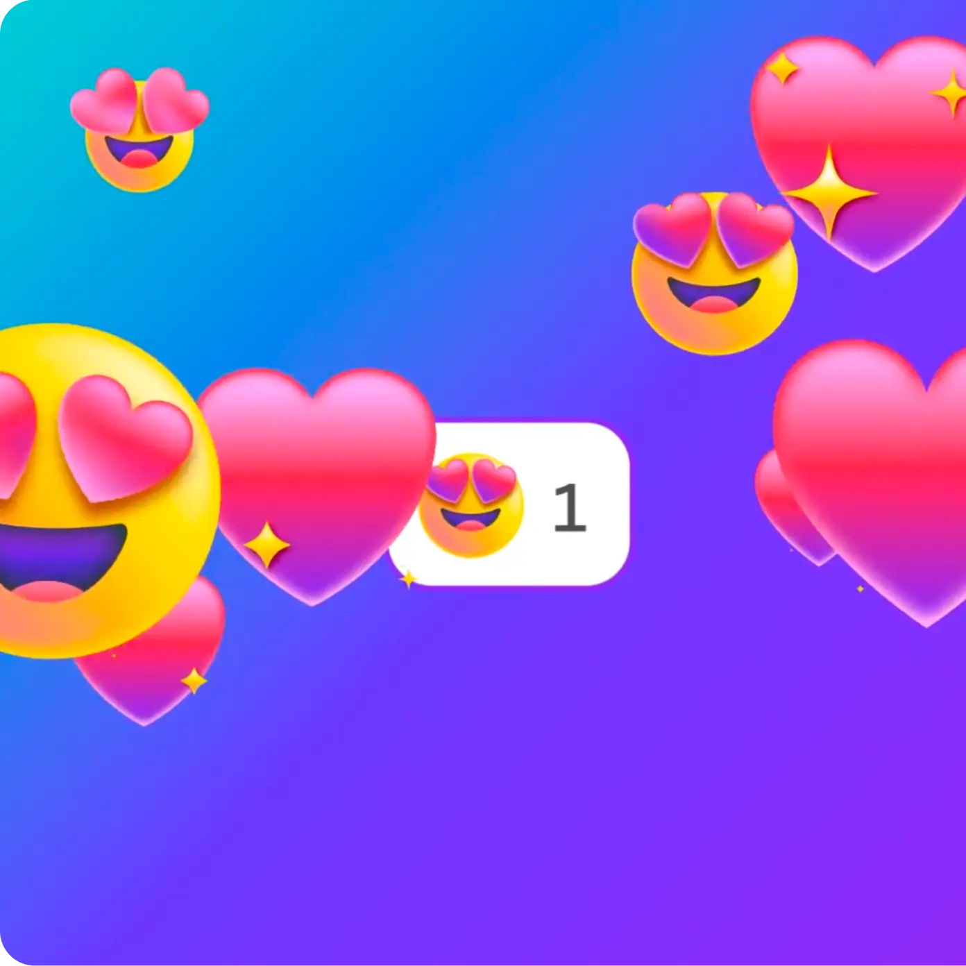 Colorful heart and emoji reaction graphics representing positive feedback and trust in secure credential sharing