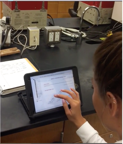 A student enters data into her LabArchives notebook at the bench.