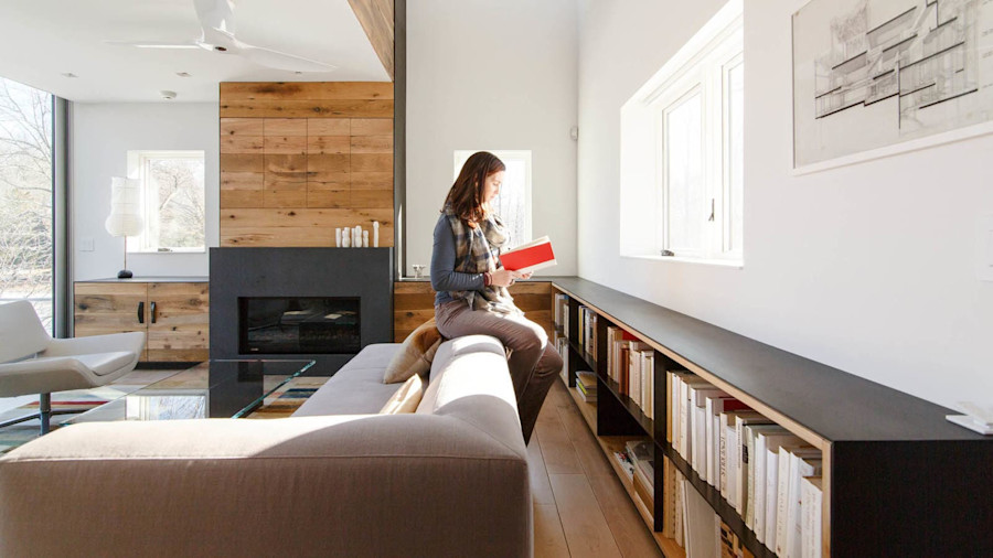 Richlite Bookshelves and Fireplace