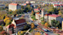 An aerial view of the University of Kansas campus in Lawrence, Kansas