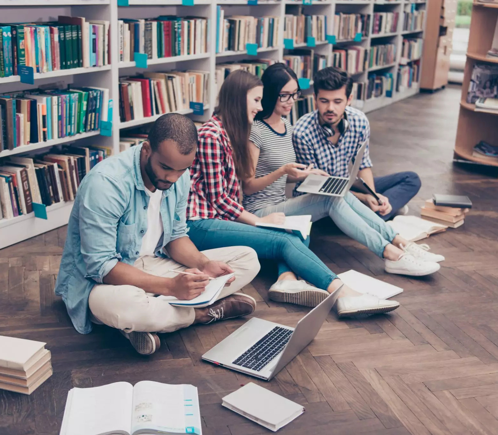 student studying books