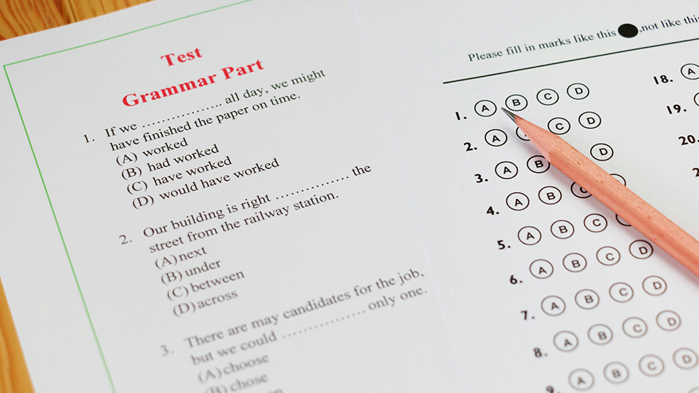 This image shows a section of the grammar portion of the TOEFL exam for international students planning to study in the US.