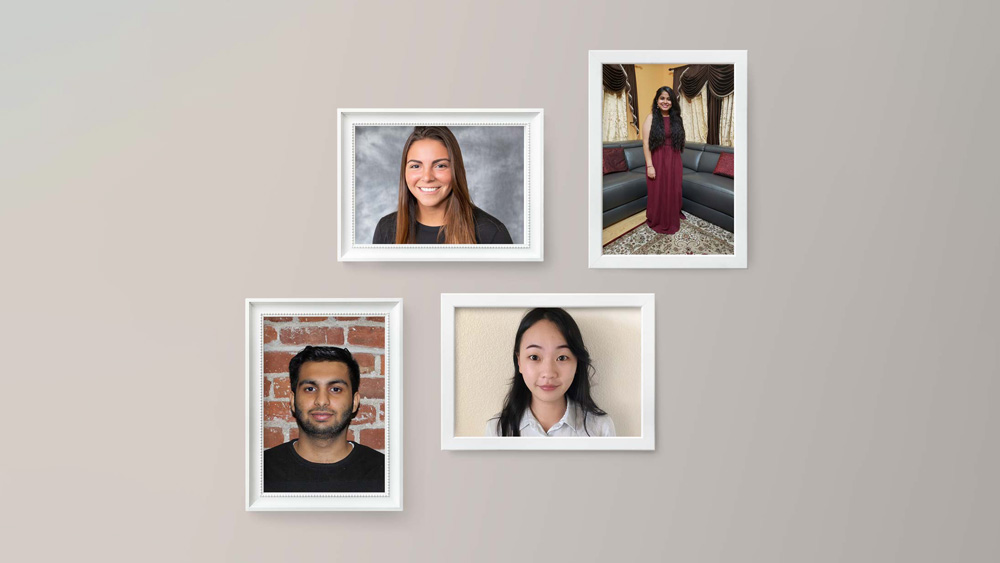Four photos of international students at the University of the Pacific are framed in white against a beige background