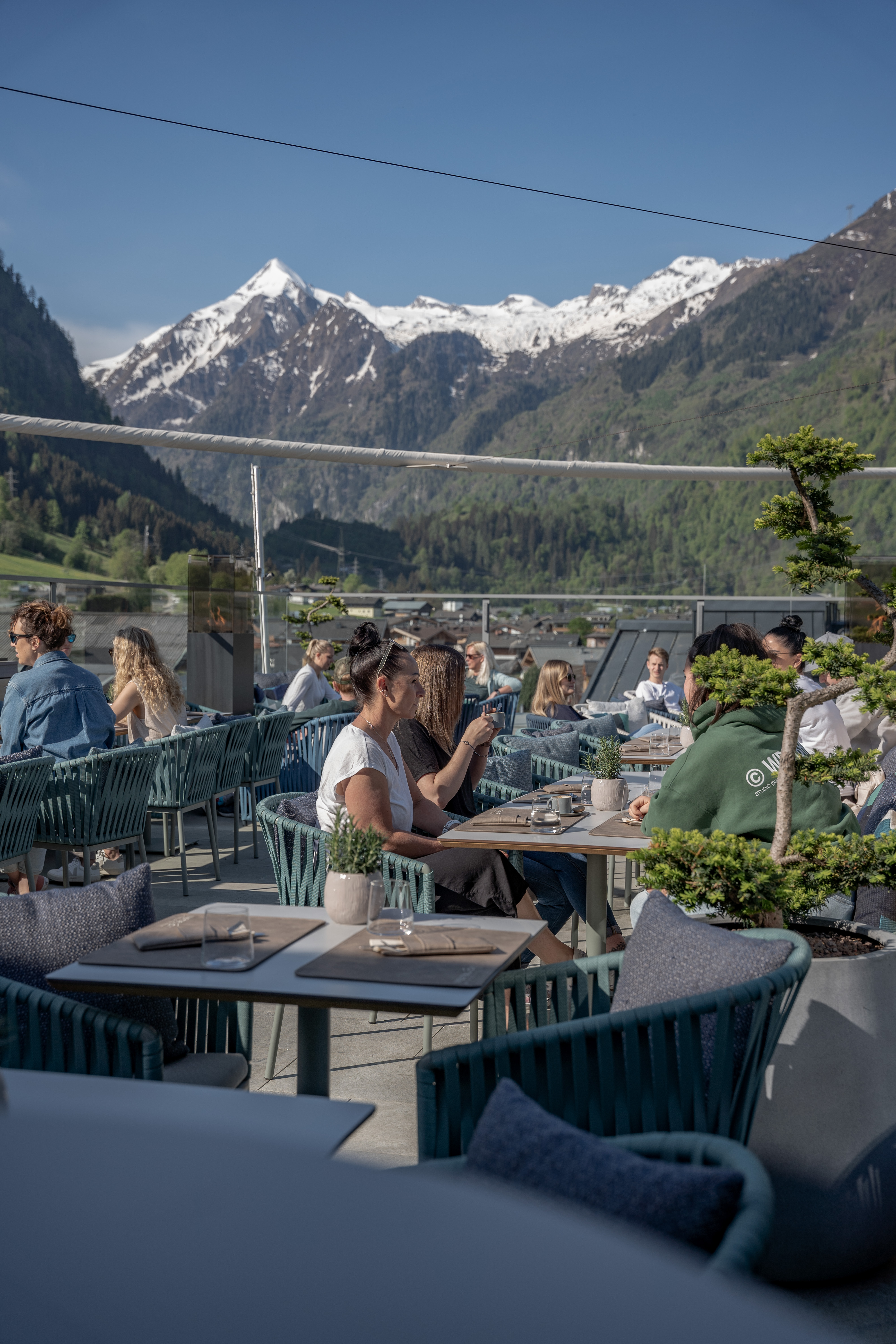 Weitblick Roof Terrace The Bründl Weitblick roof terrace above the rooftops of Kaprun