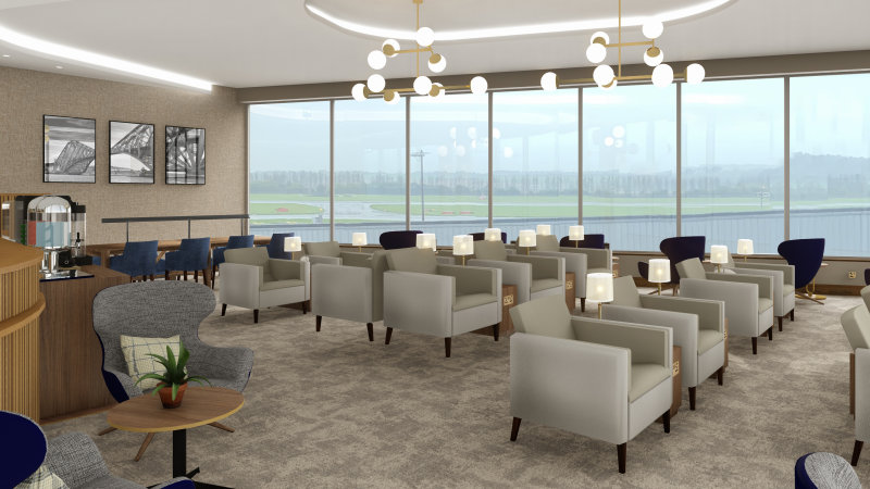 Plaza Premium lounge with runway view