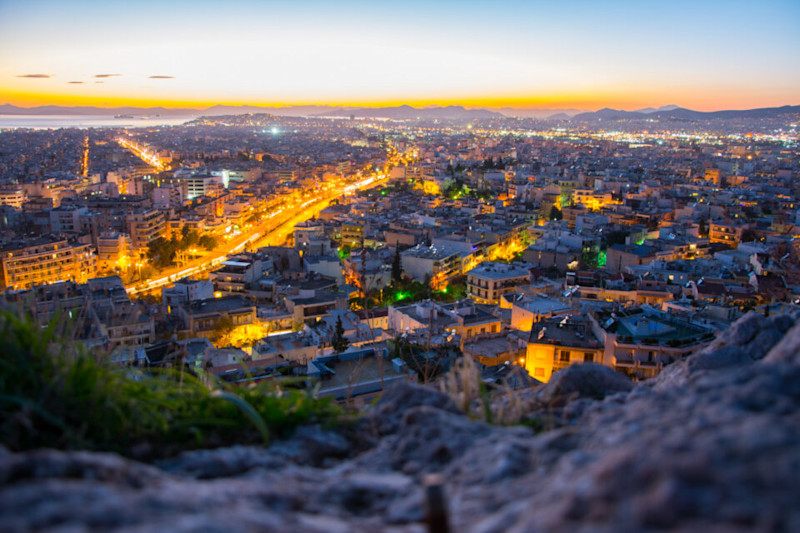 Athens skyline at night - credit Marketing Greece