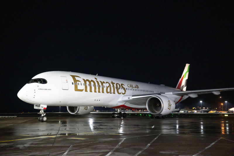 Emirates A350 aircraft at Edinburgh Airport