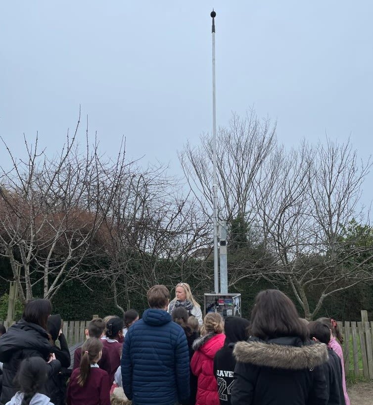 June McClung with Cramond Primary noise monitor.