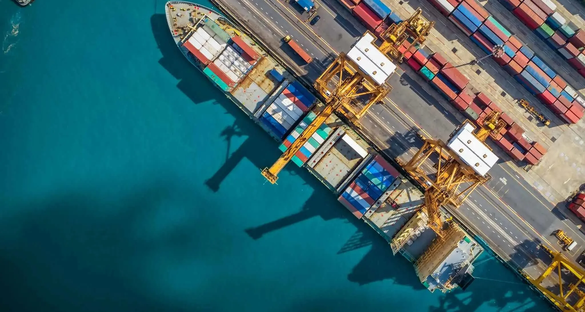 Shipping container boat from above