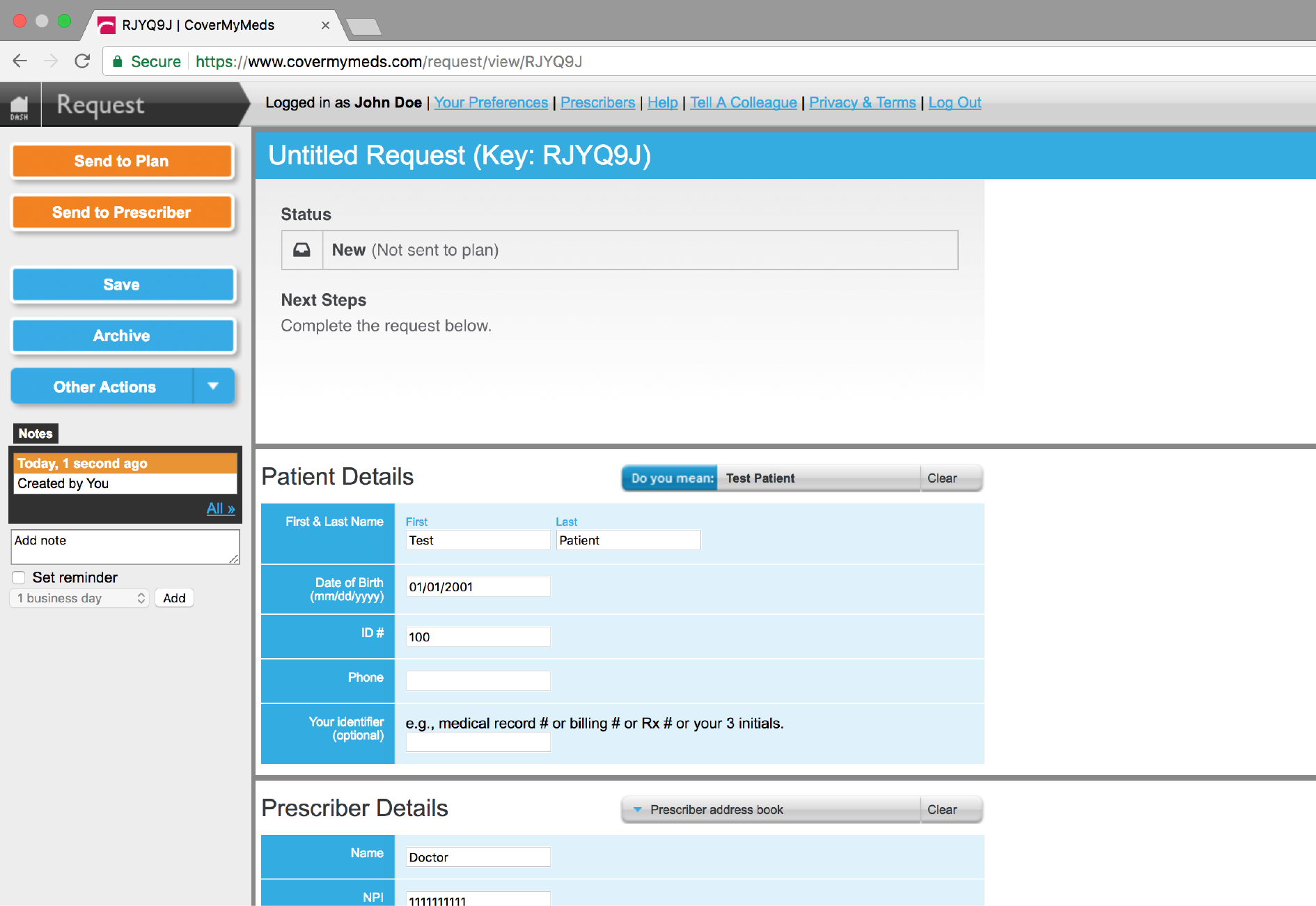 User Interface for Prior Authorization Requests Page.