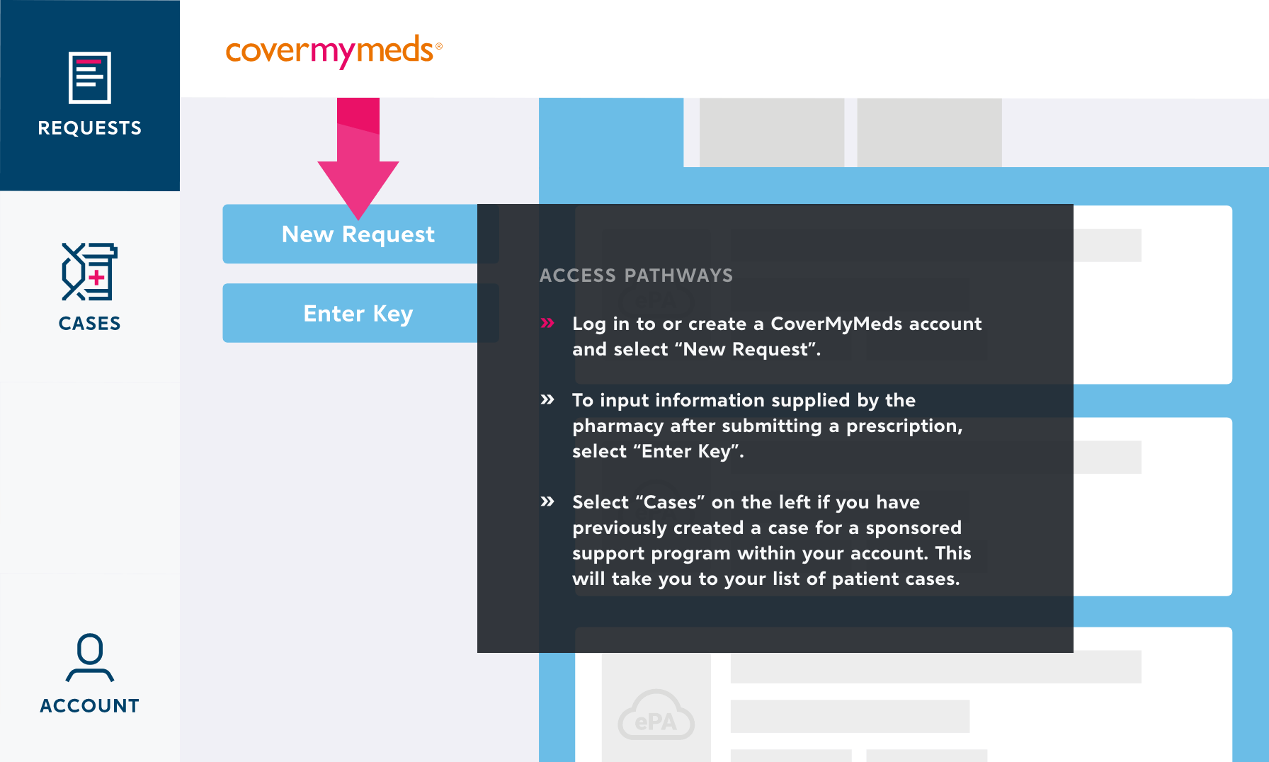 The main screen of CoverMyMeds' portal