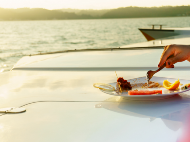 Food on the deck of the yacht