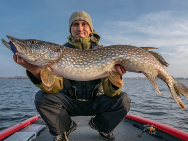 Man with a caught pike