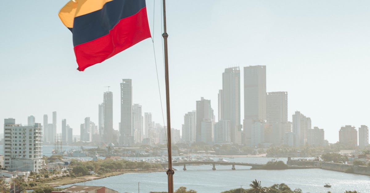 Colombian Flag on the Background of the Cartagena Skyline