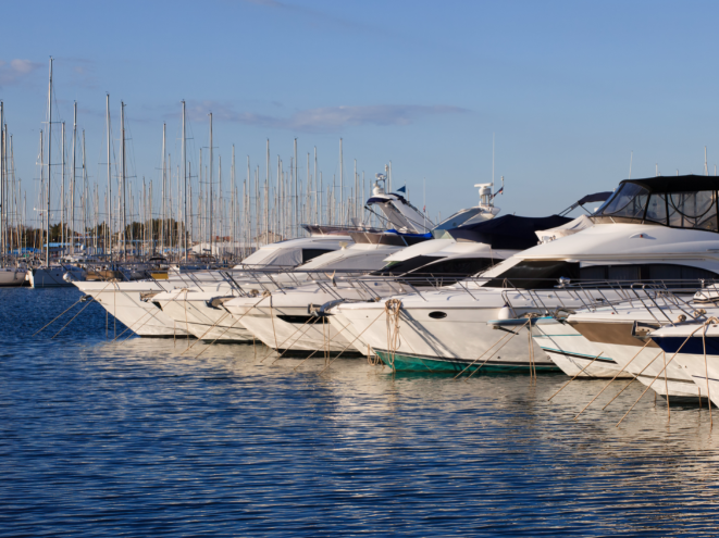 Marina with different types of boats