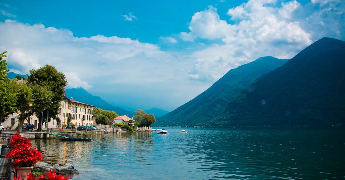 Town on Sea Shore near Mountains