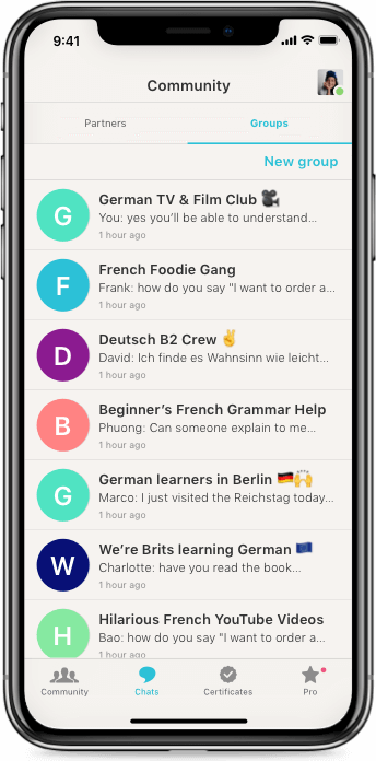 Groups tab on Tandem app
