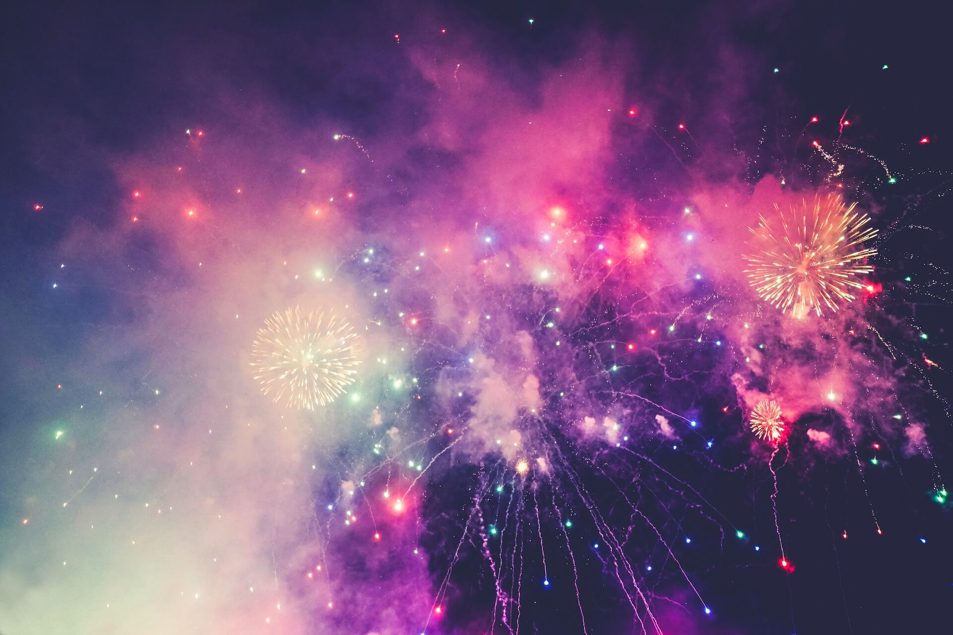 multicoloured fireworks in night sky