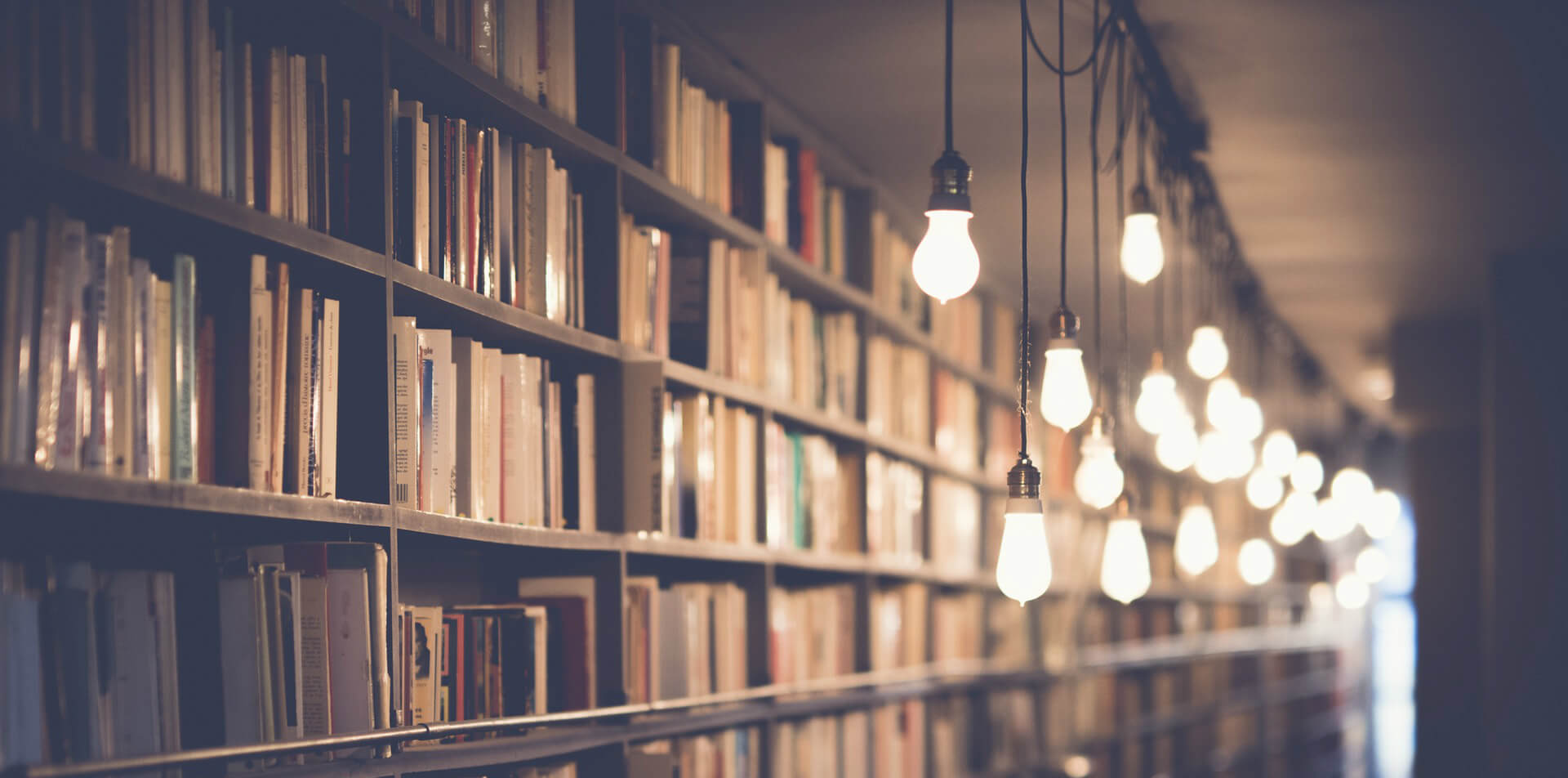 lightbulbs hanging from ceiling beside bookshelf