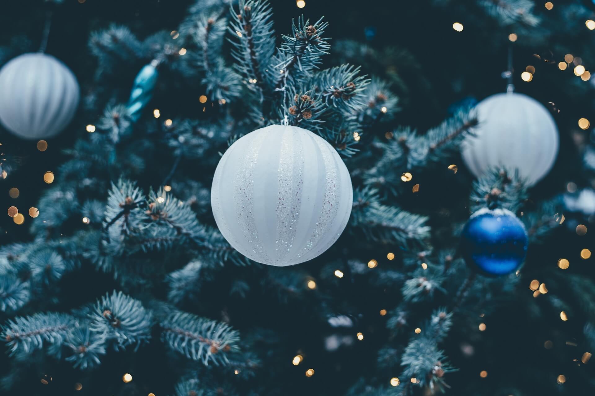 christmas decorations and lights on tree
